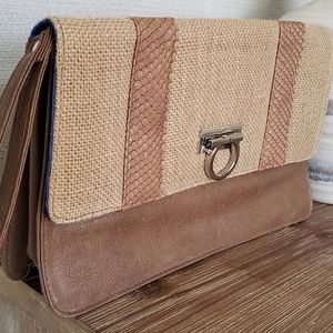 Elegant Tan and Brown Clutch Bag